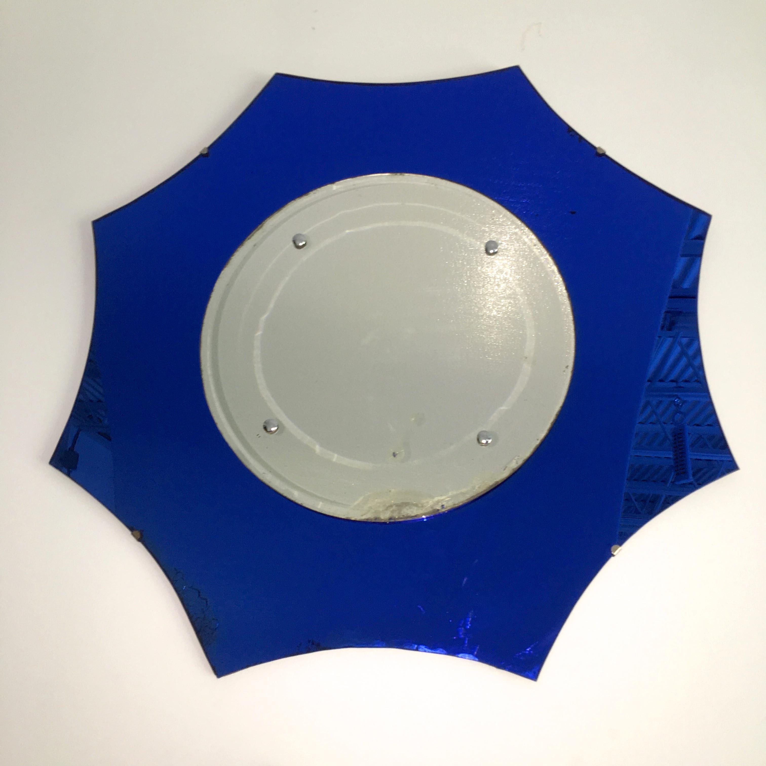 Art Deco Cobalt Blue Wall Mirror In Good Condition For Sale In Hanover, MA