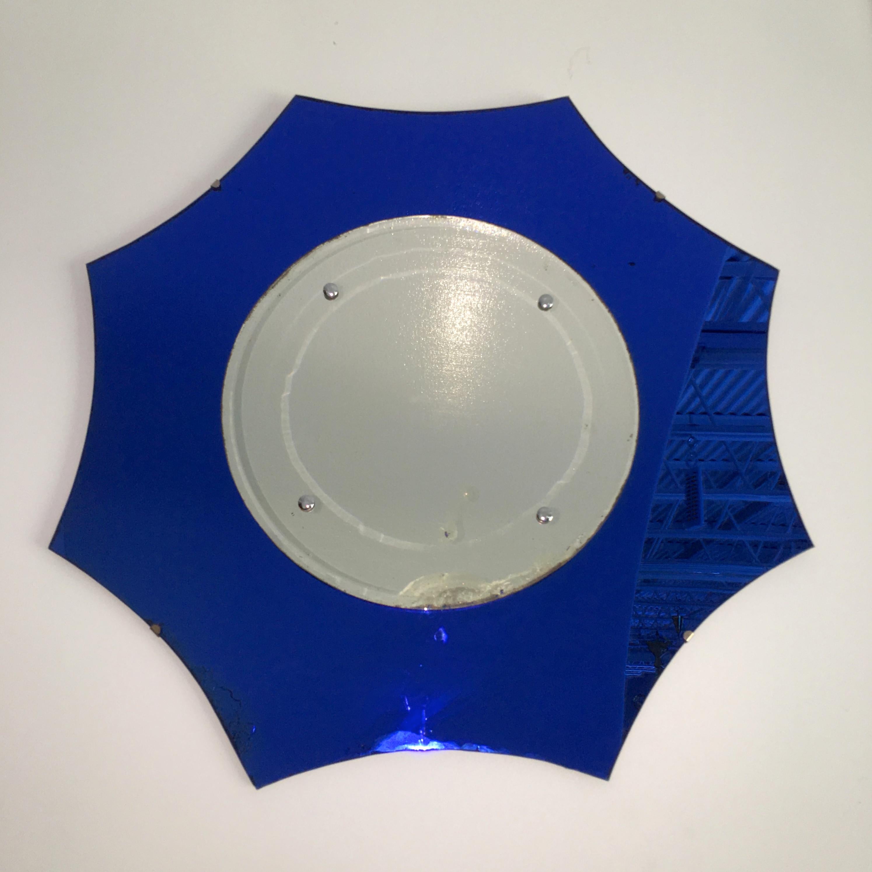Mid-20th Century Art Deco Cobalt Blue Wall Mirror For Sale