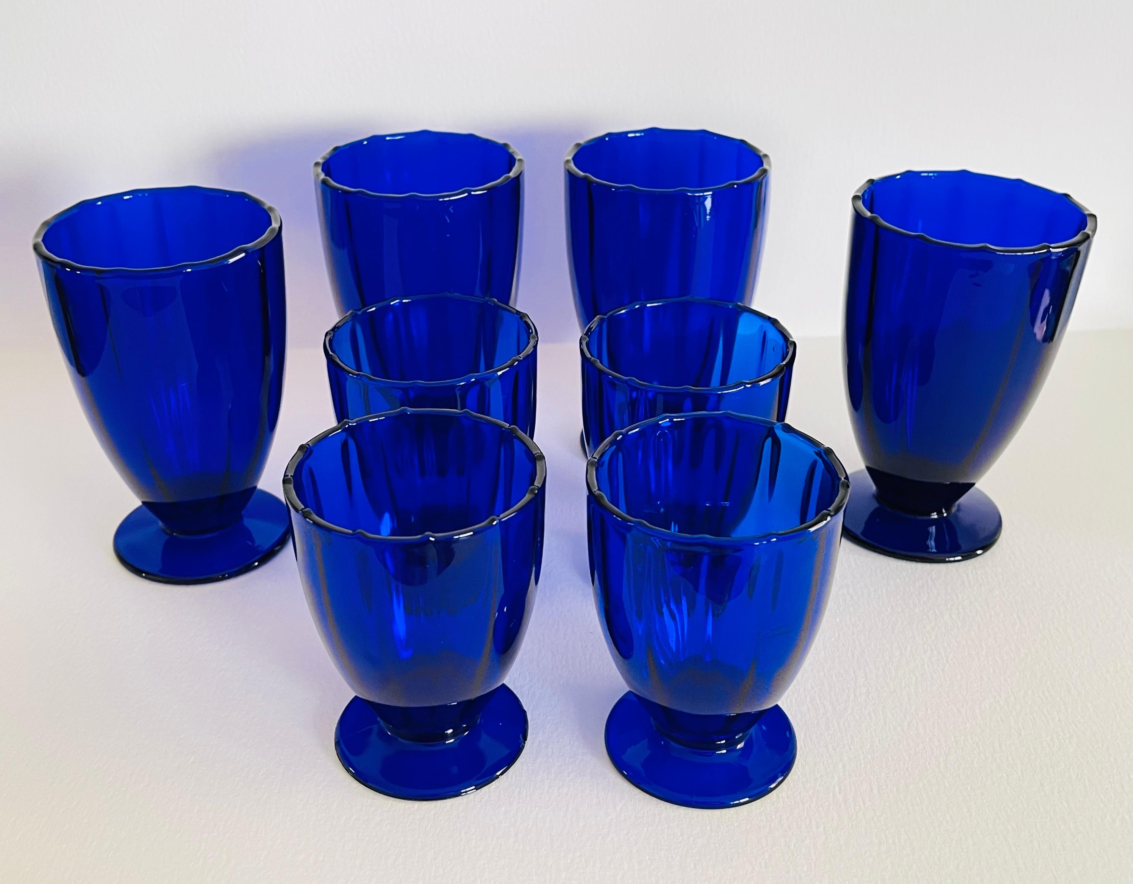 Art Deco Cobalt Footed Glass Goblets, Set of 8 at 1stDibs