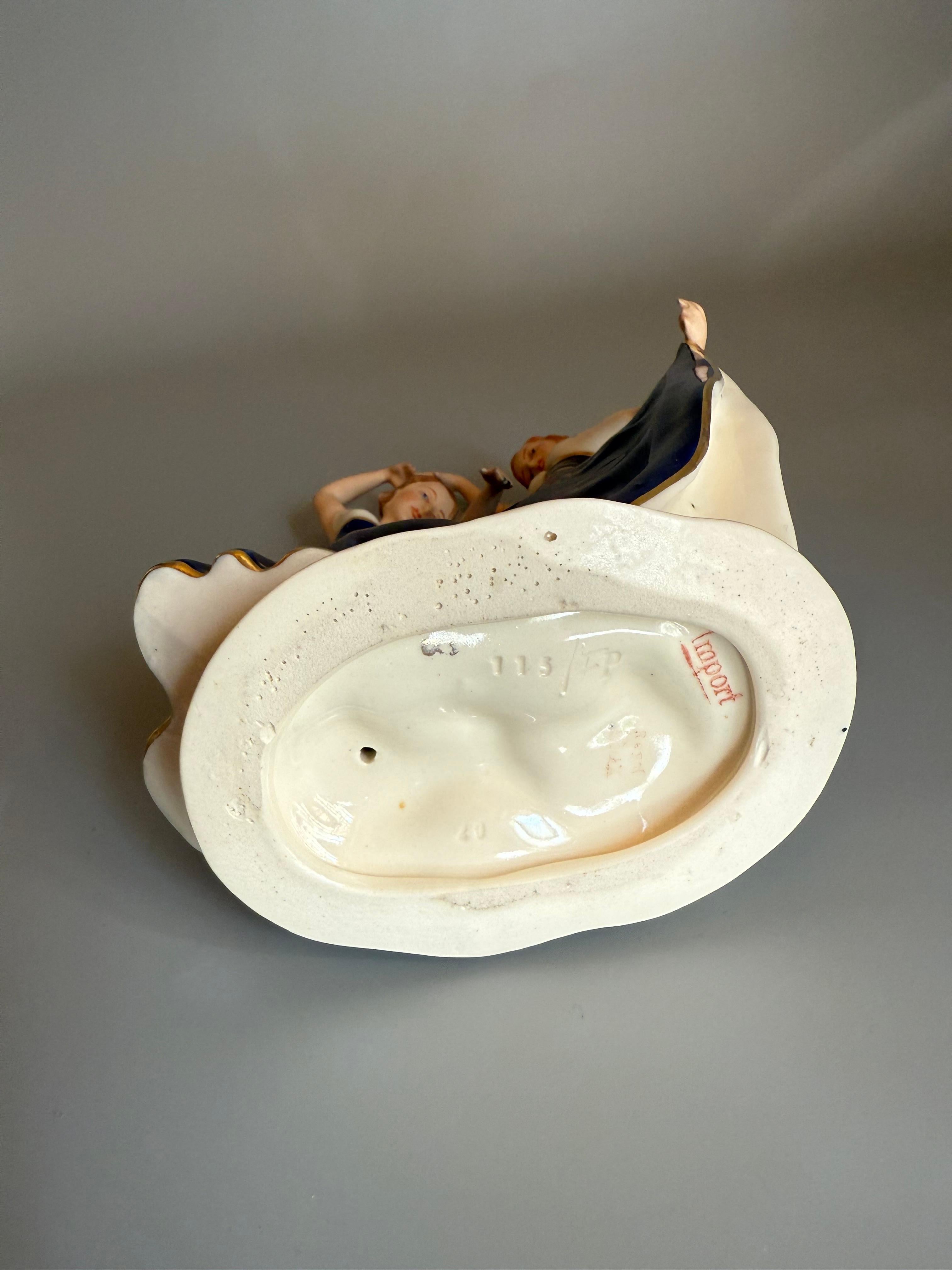 Art Deco Cobalt Porcelain Figurine Two Dancing Sisters Royal Dux Bohemian For Sale 3