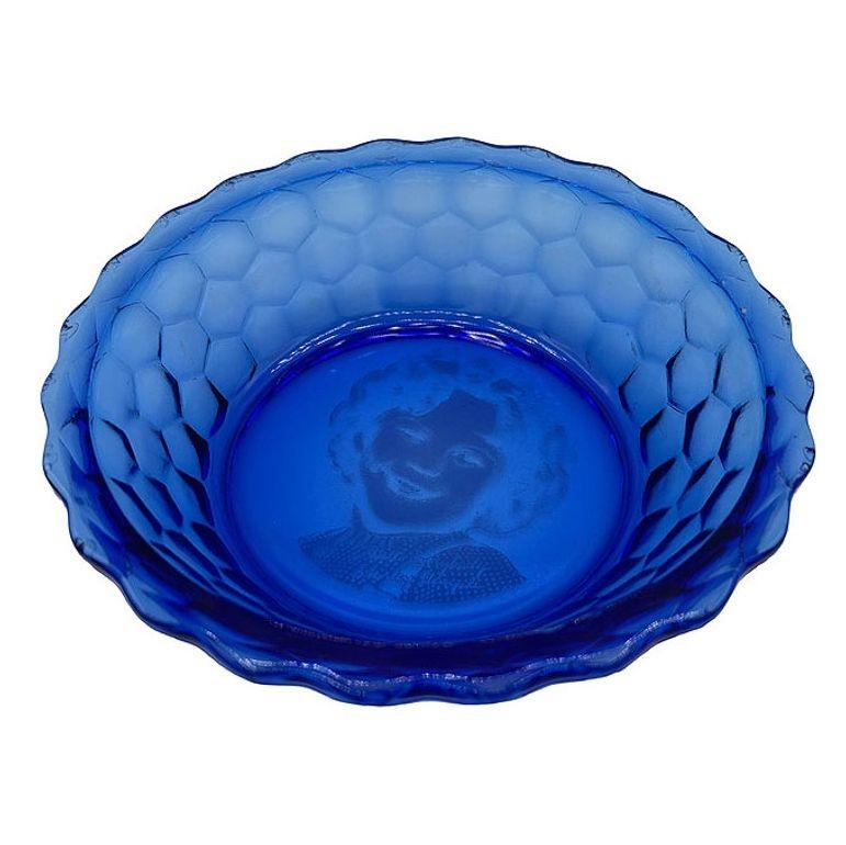 Vetro Coppia di ciotole deco in vetro blu cobalto Shirley Temple di Hazel-Atlas in vendita