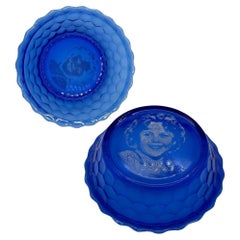 Art Deco Cobalt Shirley Temple Blue Glass Decrotive Bowl Pair by Hazel-Atlas