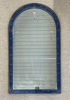 Retro Art Deco Cobalt Wall / Console / Vanity Etched Glass Mirror, 1940s, Cobalt Blue