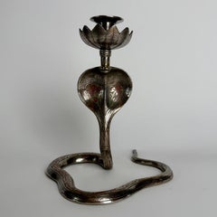 Art Deco Cobra Candlestick in Silvered Bronze, 1920s–1940s