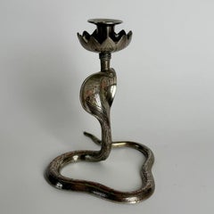 Art Deco Cobra Candlestick in Silvered Bronze, 1920s–1940s