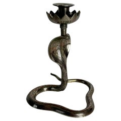 Art Deco Cobra Candlestick in Silvered Bronze, 1920s–1940s