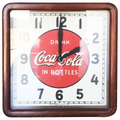 Vintage Art Deco Coca-Cola Wood Frame Wall Clock by Selected Devices