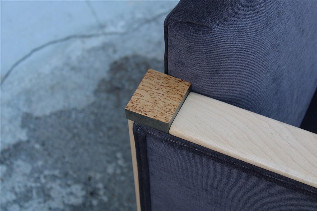 Sillones Art Decó Cockpit de Arce Abedul Burl 1930 Terciopelo Gris Diseño Italiano en venta 8