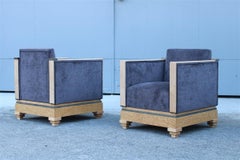 Art Decò Cockpit Armchairs in Maple Birch Burl 1930 Gray Velvet Italian Design