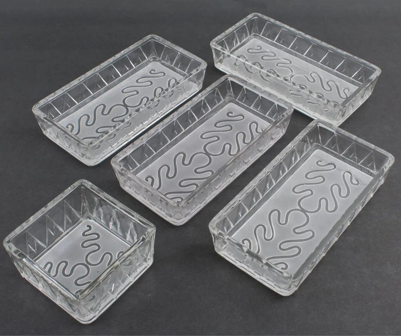 Art Deco Cocktail Barware Chrome and Macassar Wood Tray with Glass Dishes For Sale 9