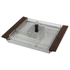 Art Deco Cocktail Barware Chrome and Macassar Wood Tray with Glass Dishes