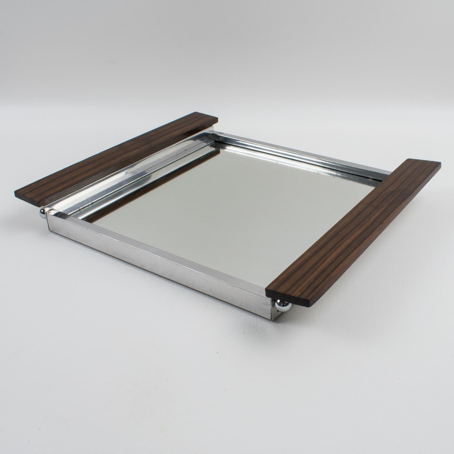 Bandeja y platos de bar de cóctel en metal, madera de macasar y cristal, hacia 1930 en venta 1