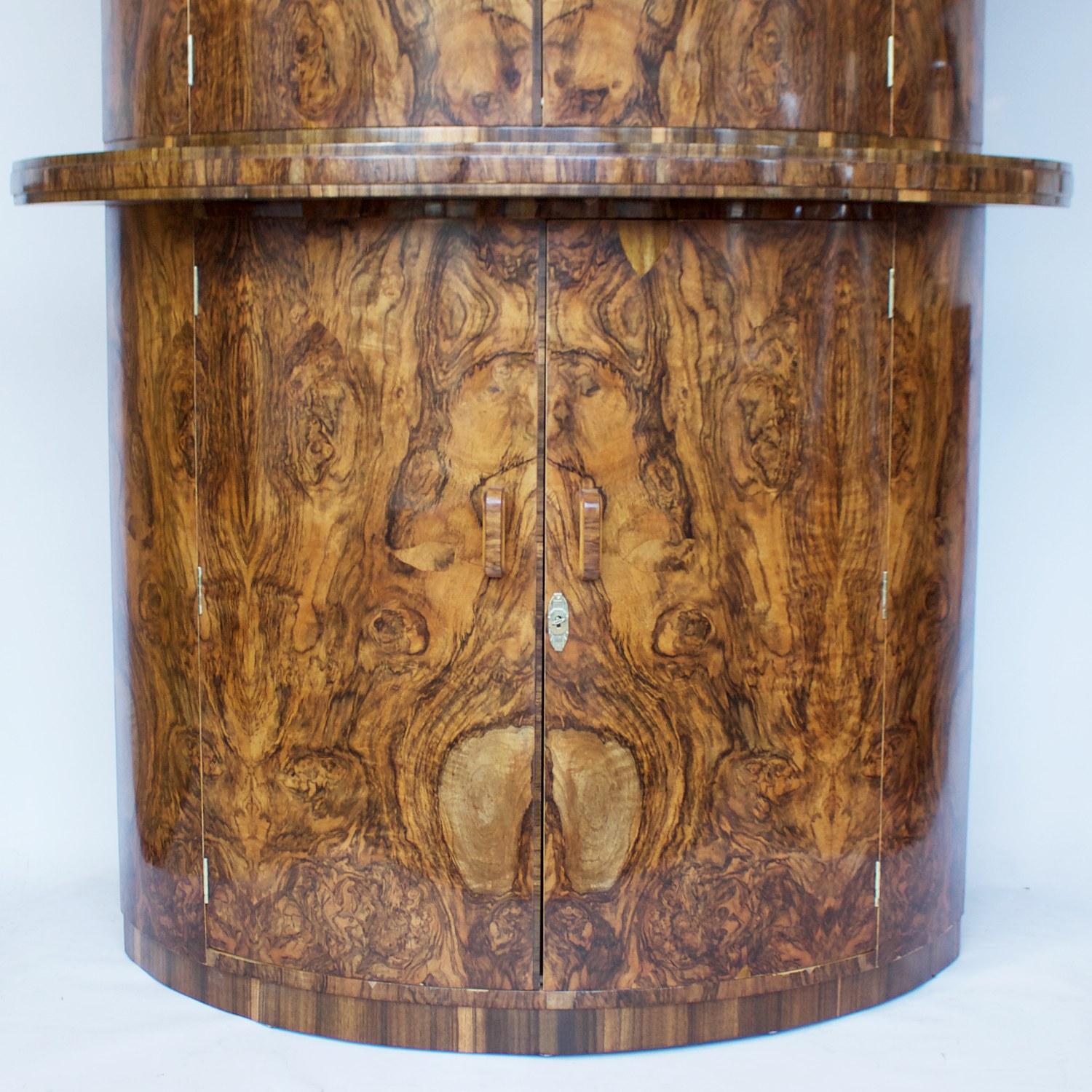 Walnut Art Deco Cocktail Cabinet by Gold Feather Products English, circa 1930
