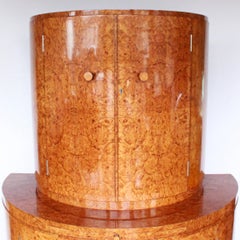 Art Deco Cocktail Cabinet by Harry & Lou Epstein Burr Walnut Veneer, circa 1930