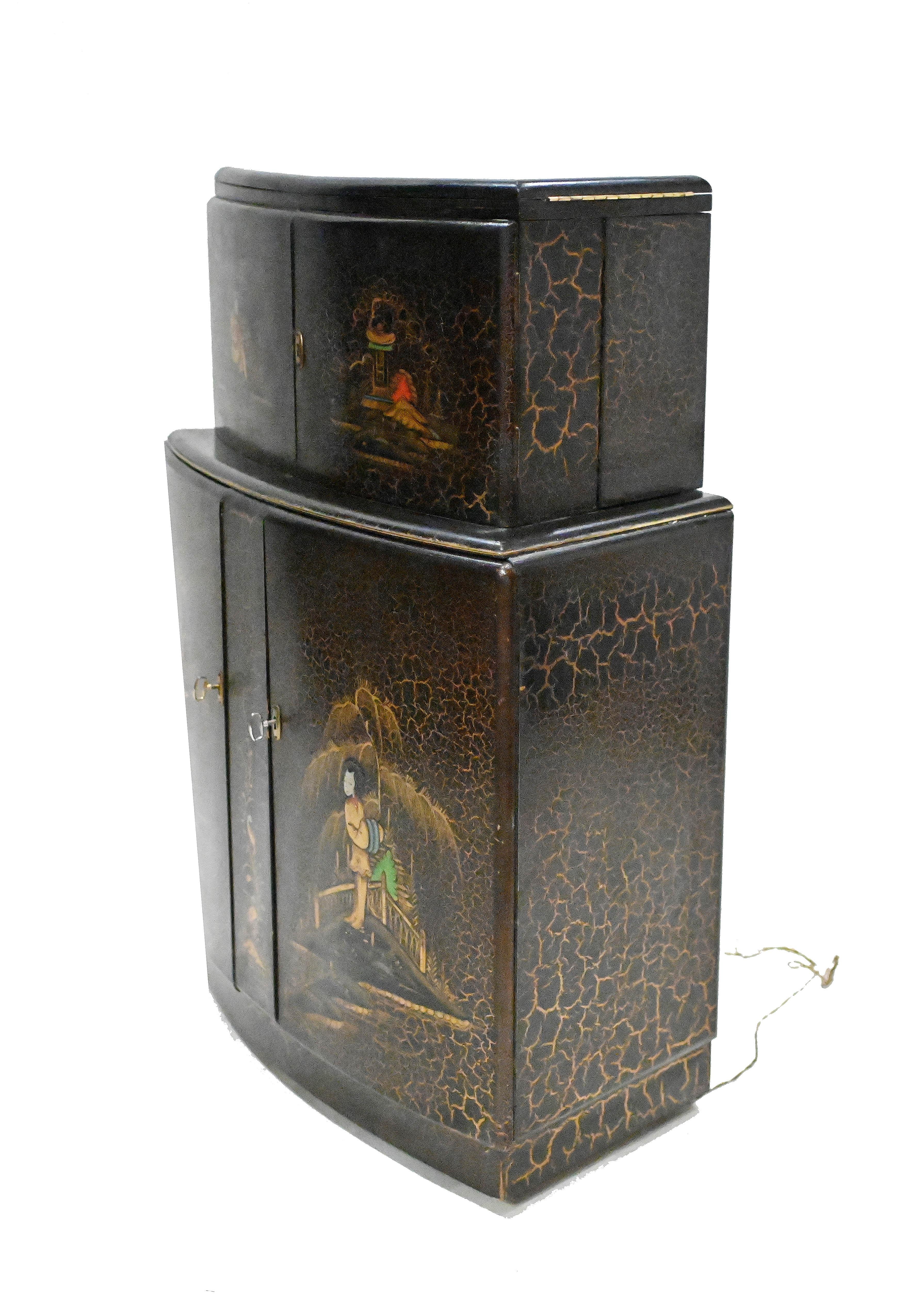 Art Deco Cocktail Cabinet Chinoiserie Craquelure Drinks Chest 7