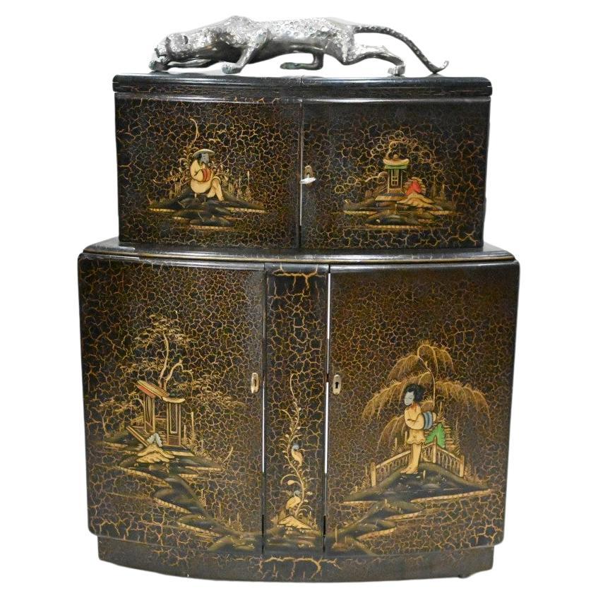 Art Deco Cocktail Cabinet Chinoiserie Craquelure Drinks Chest