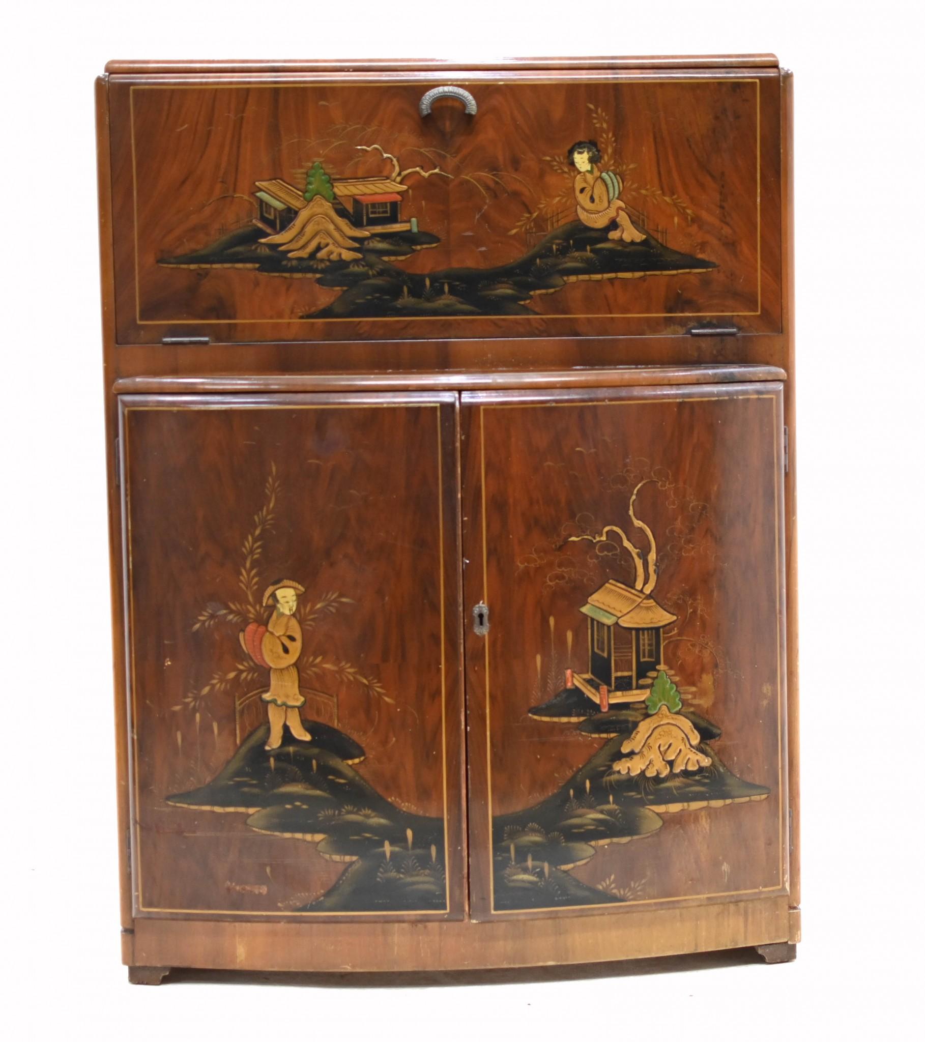 Art Deco Cocktail Cabinet Chinoiserie Drinks Chest Period 1930s 10