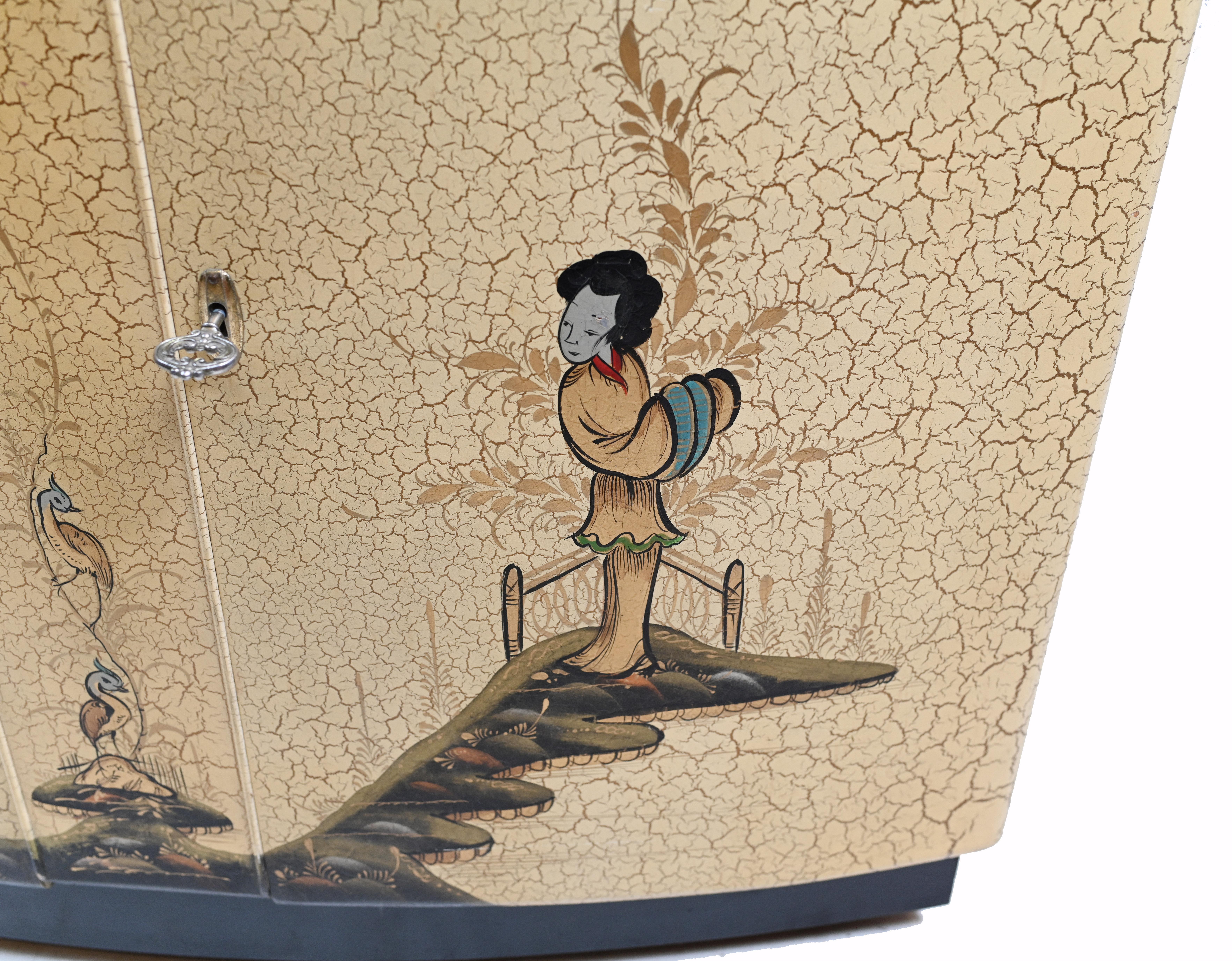 Mid-20th Century Art Deco Cocktail Cabinet Drinks Chest Chinoiserie, 1930