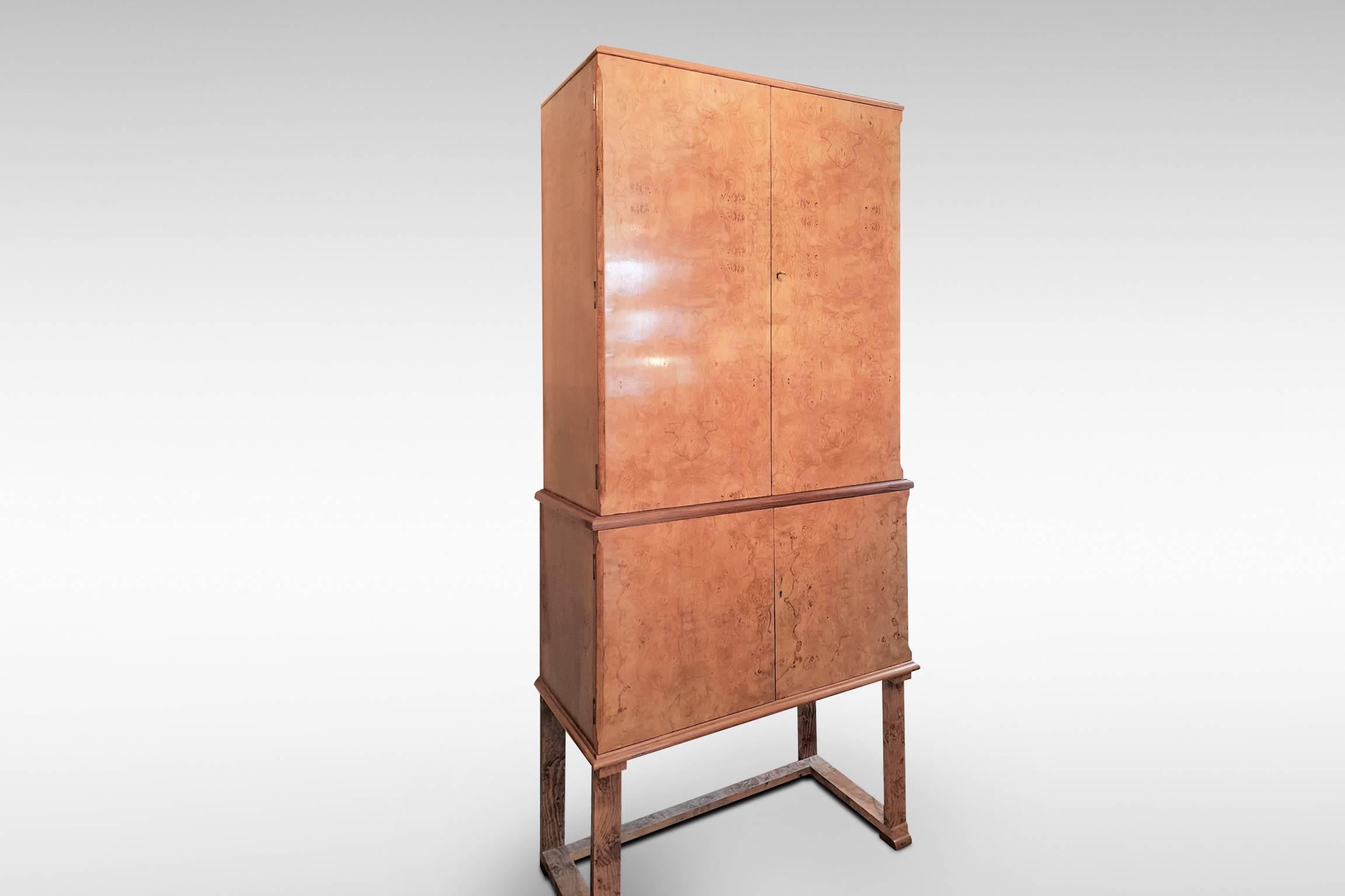 Art Deco Cocktail Cabinet in Pale Burr Walnut 1