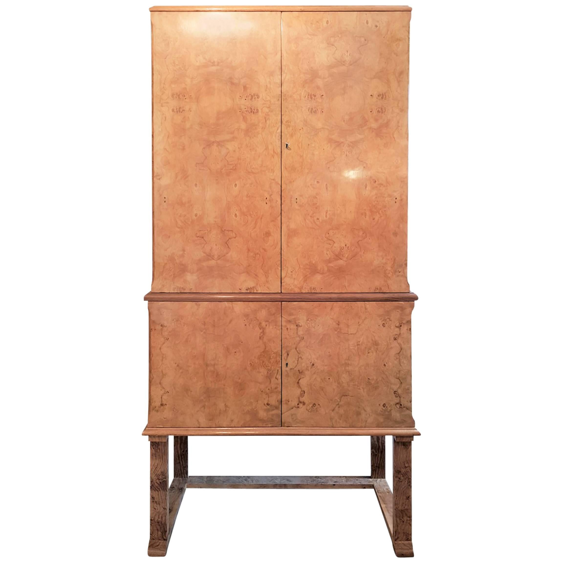 Art Deco Cocktail Cabinet in Pale Burr Walnut