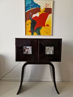 Mobile bar in stile Art Déco italiano della metà del secolo scorso, color melanzana lucido