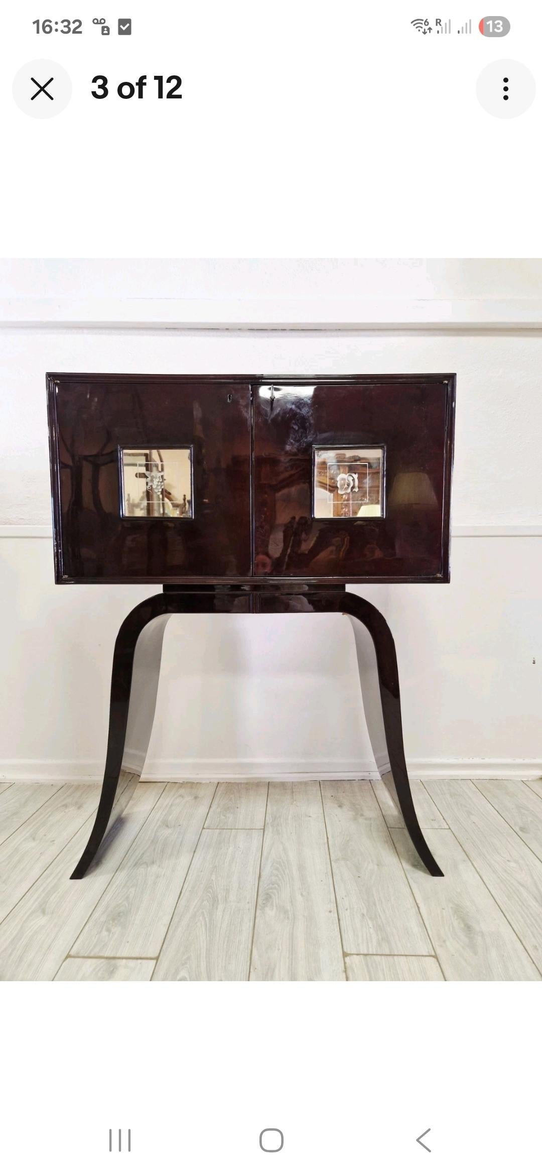 Art Deco Cocktail Kabinett Mitte des Jahrhunderts Italienisch in glänzendem Aubergine (Art déco) im Angebot