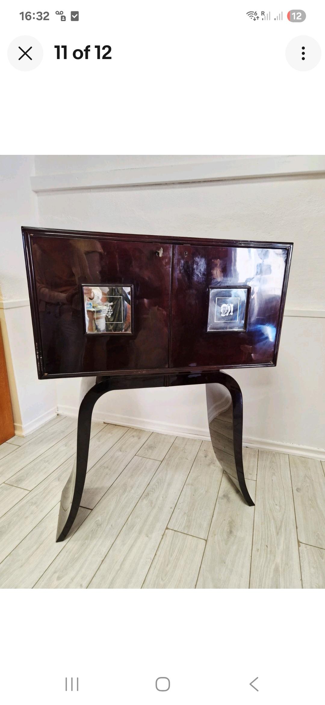 Art Deco Cocktail Kabinett Mitte des Jahrhunderts Italienisch in glänzendem Aubergine (Holz) im Angebot
