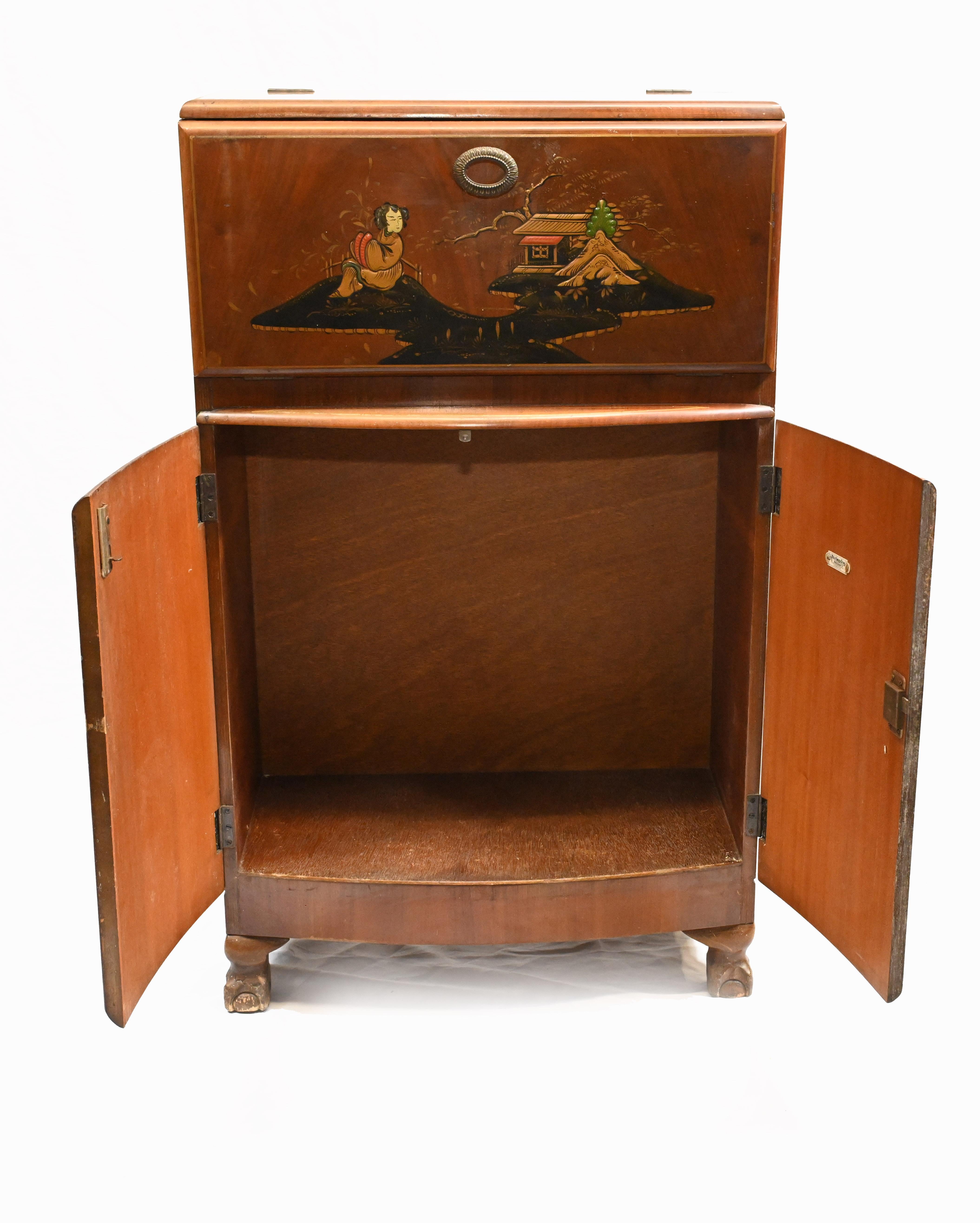 Art Deco Cocktail Cabinet Vintage 1920s Chinoiserie 5