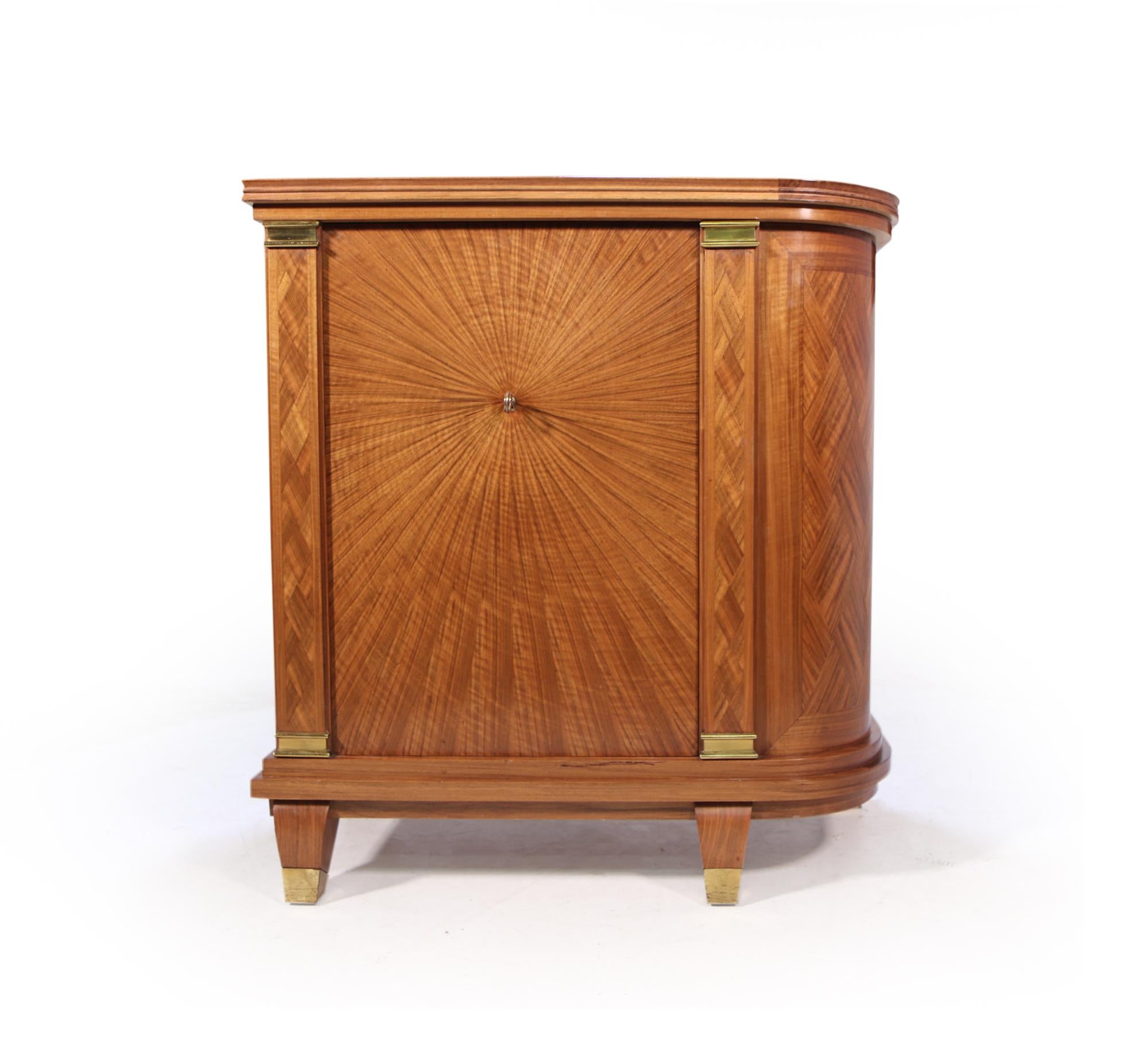 French Art Deco Cocktail Cabinet Walnut Parquetry and Gilt Bronze Fittings