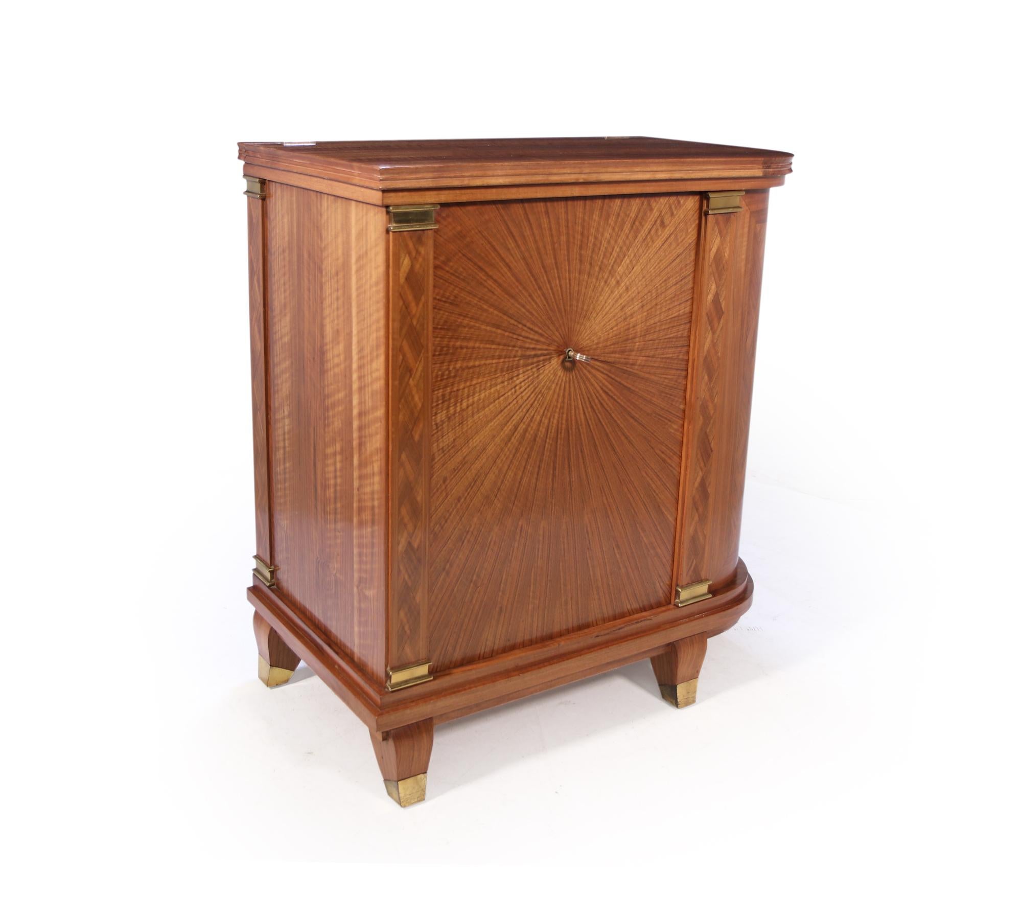 Art Deco Cocktail Cabinet Walnut Parquetry and Gilt Bronze Fittings In Excellent Condition In Paddock Wood Tonbridge, GB