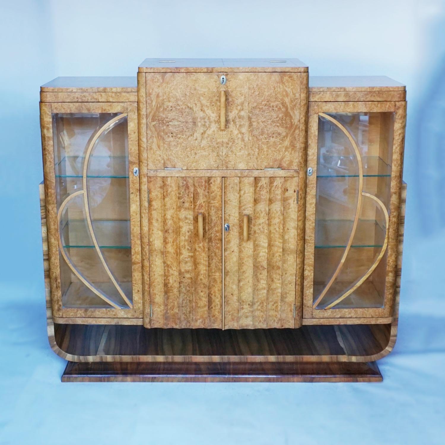 Walnut Art Deco Cocktail/Display Cabinet by Harry & Lou Epstein English circa 1935
