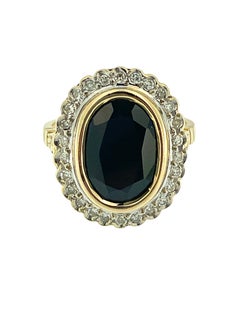 Art Deco Cocktail Gold Ring with 6.30ct Sapphire and Diamonds IGI Certified