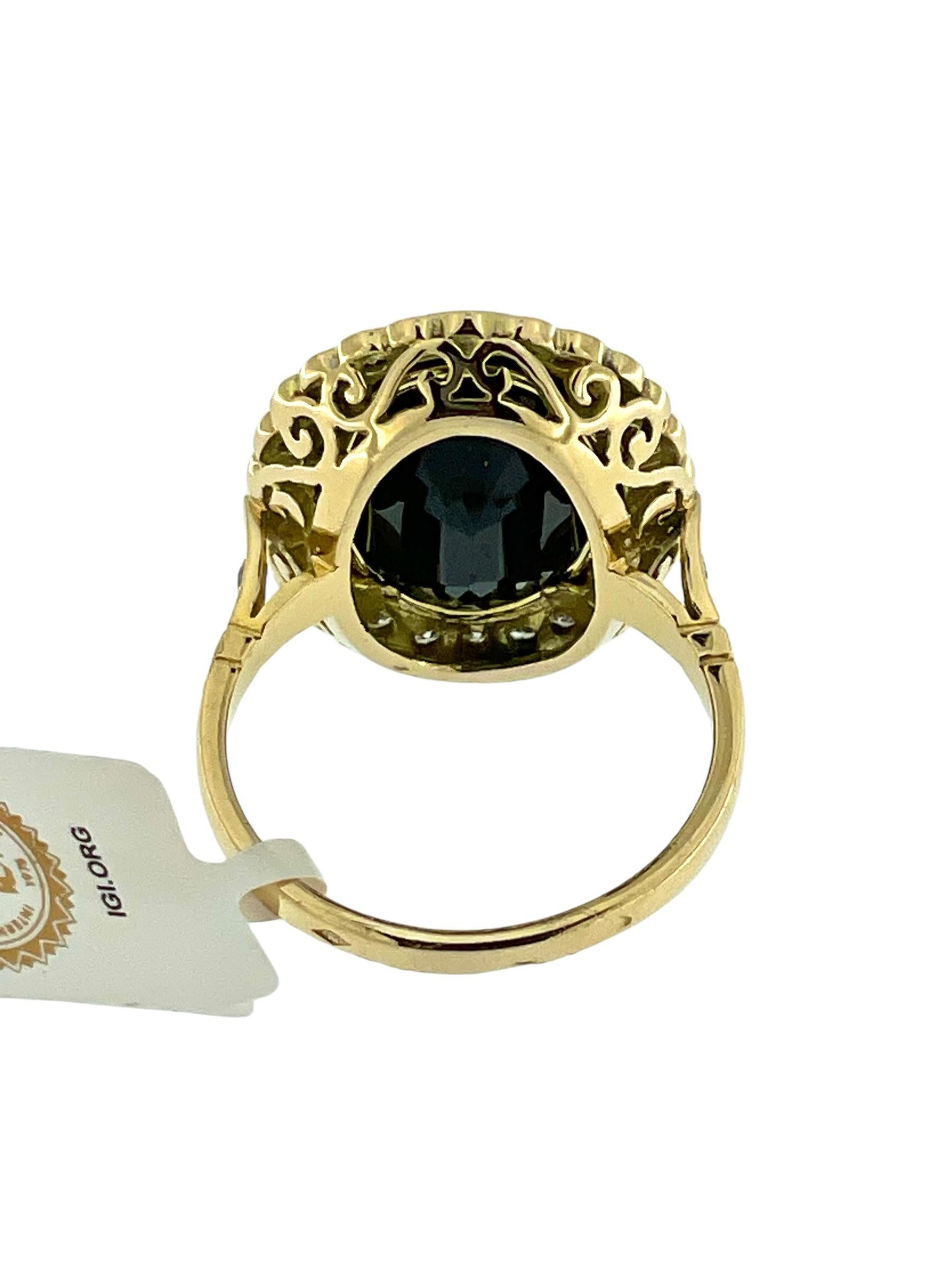 Art Deco Cocktail Gold Ring with 6.30ct Sapphire and Diamonds IGI Certified In Good Condition For Sale In Esch sur Alzette, Esch-sur-Alzette