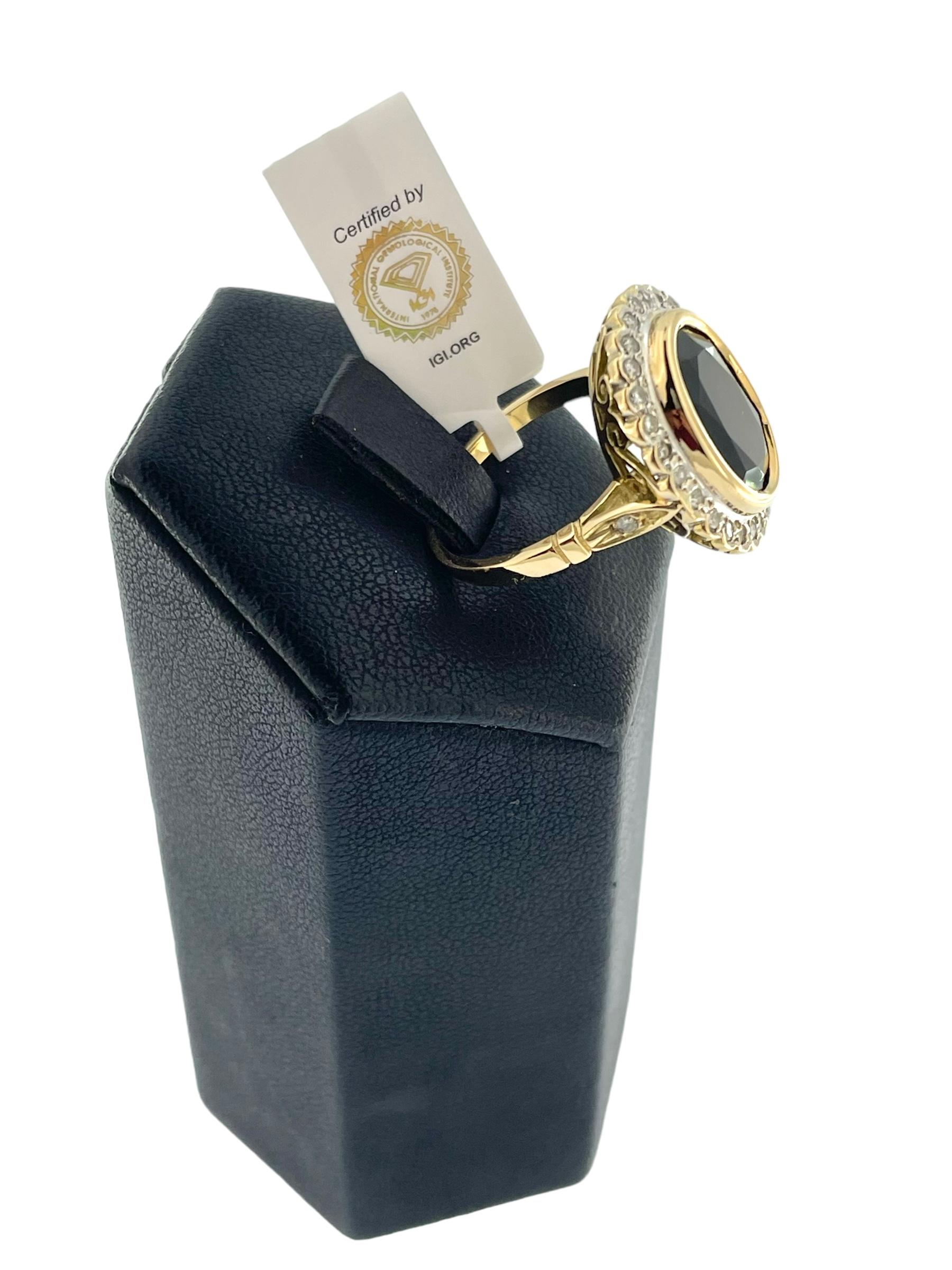 Art Deco Cocktail Gold Ring with 6.30ct Sapphire and Diamonds IGI Certified For Sale 2