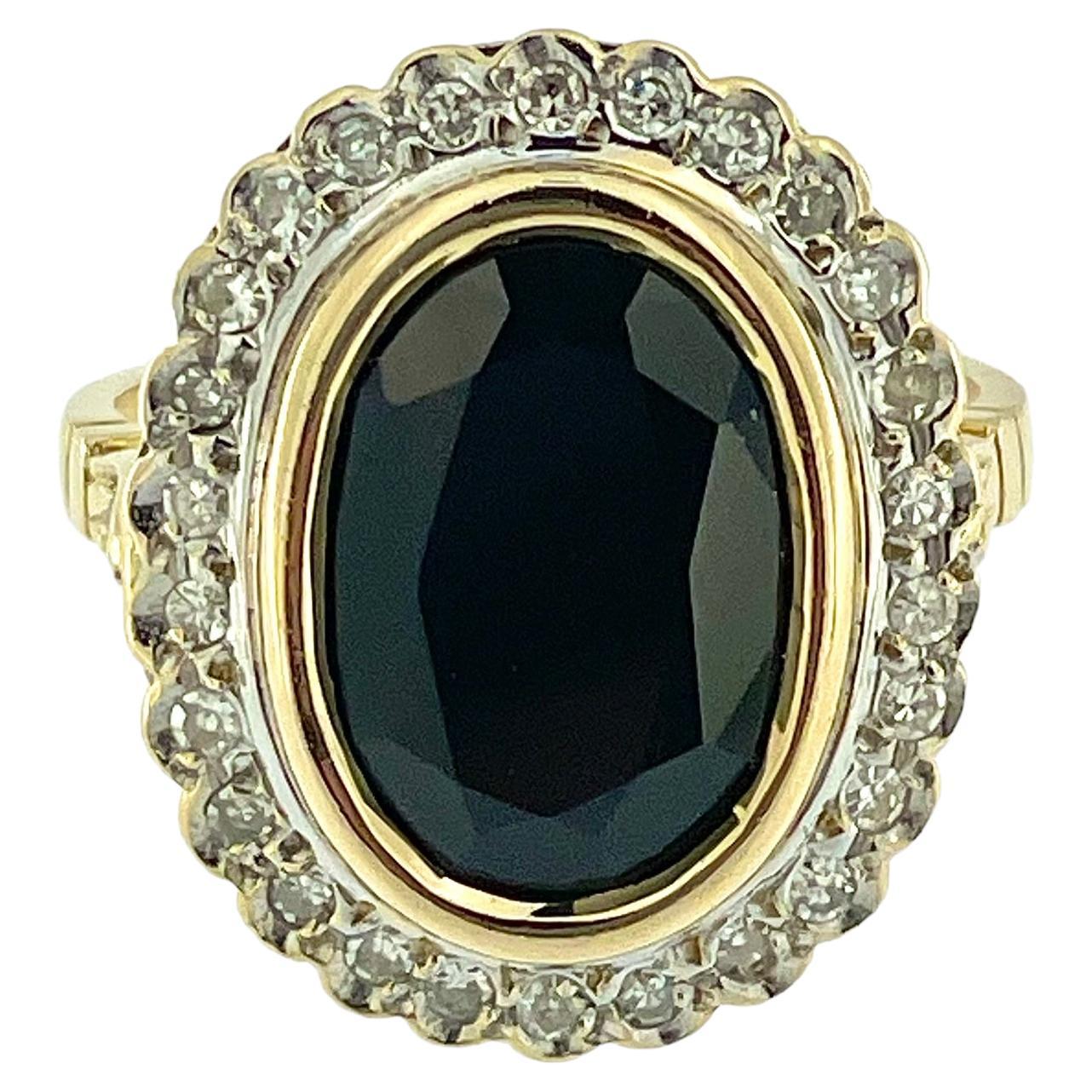 Art Deco Cocktail Gold Ring with 6.30ct Sapphire and Diamonds IGI Certified For Sale