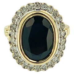 Art Deco Cocktail Gold Ring with 6.30ct Sapphire and Diamonds IGI Certified