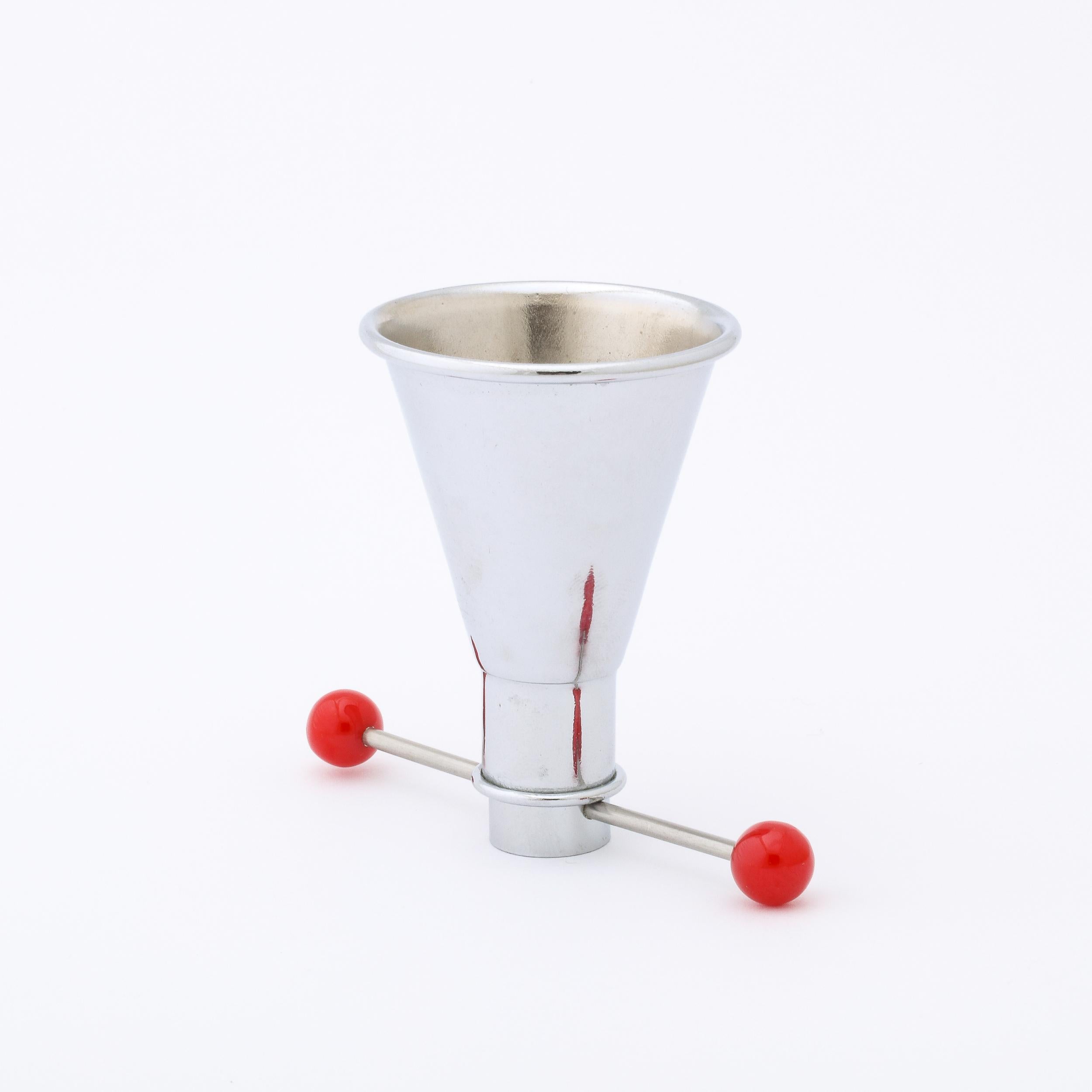 American Art Deco Cocktail Jigger in Chrome with Red Bakelite Detailing
