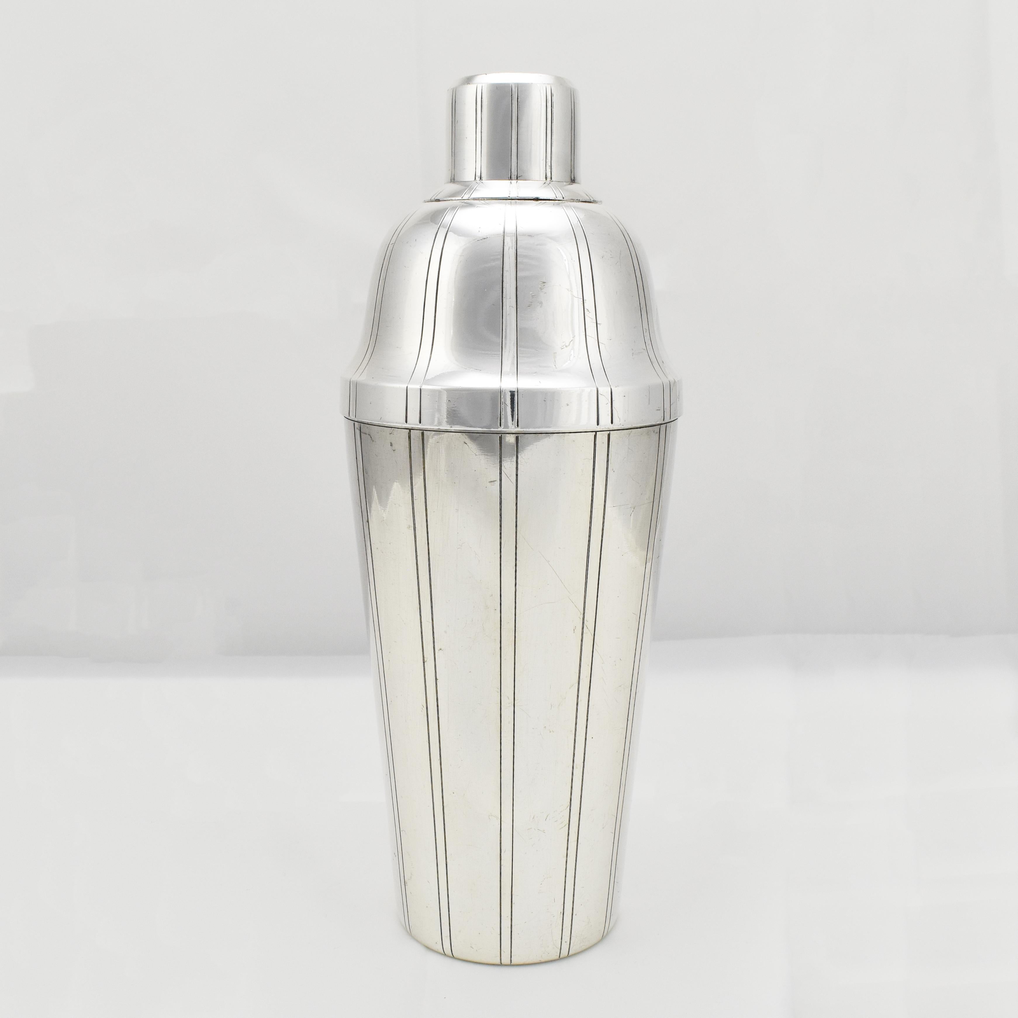 Silvered Art Deco Cocktail Martini Shaker Silverplate by Boulenger For Sale