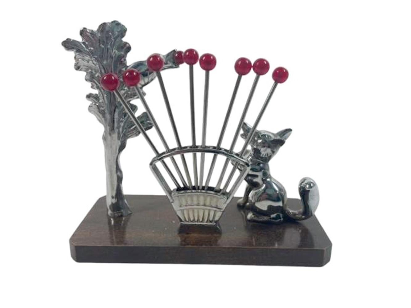 French Art Deco Cocktail Pick Set Based on the Fable of The Fox and The Grapes For Sale