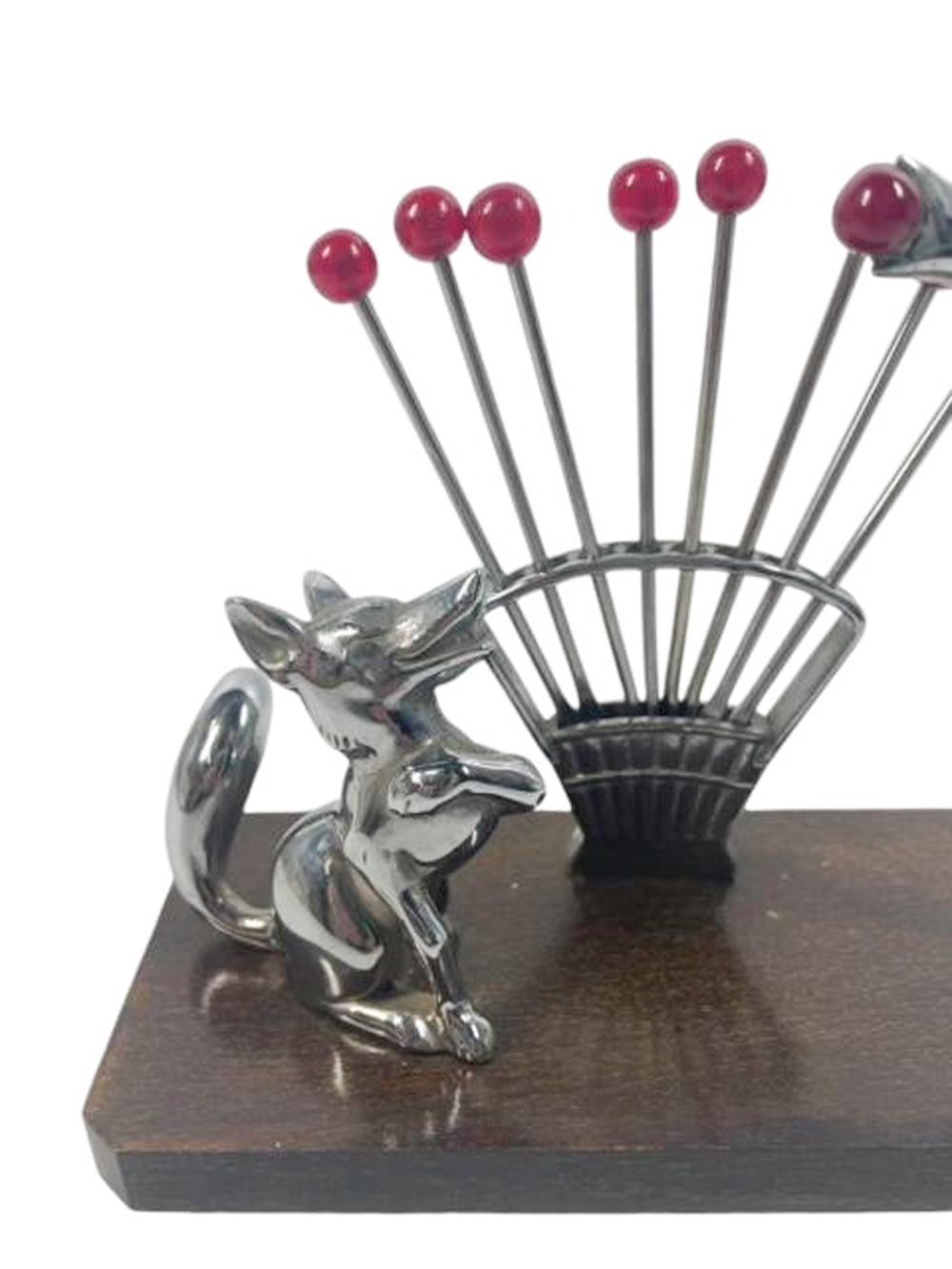 Chrome Art Deco Cocktail Pick Set Based on the Fable of The Fox and The Grapes For Sale