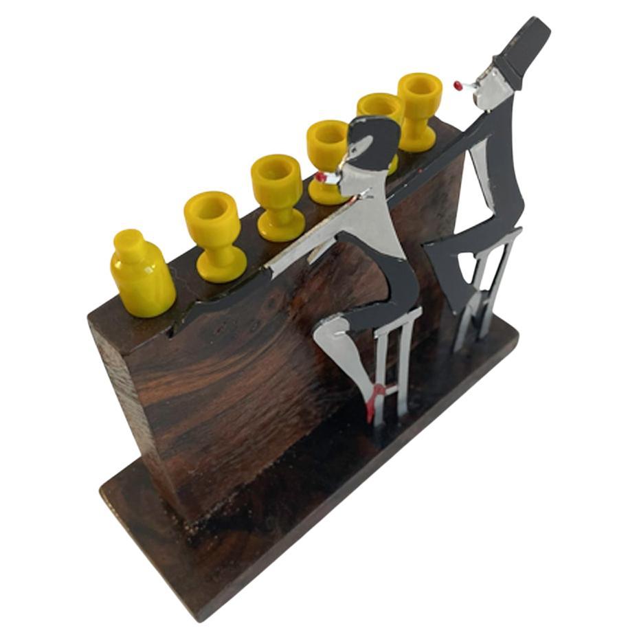 Art Deco Cocktail Pick Set - Couple Seated at Bar - Glasses and Shaker are Picks