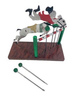 Art Deco Cocktail Pick Set of a Steeplechase Horse and Rider Signed Sudre