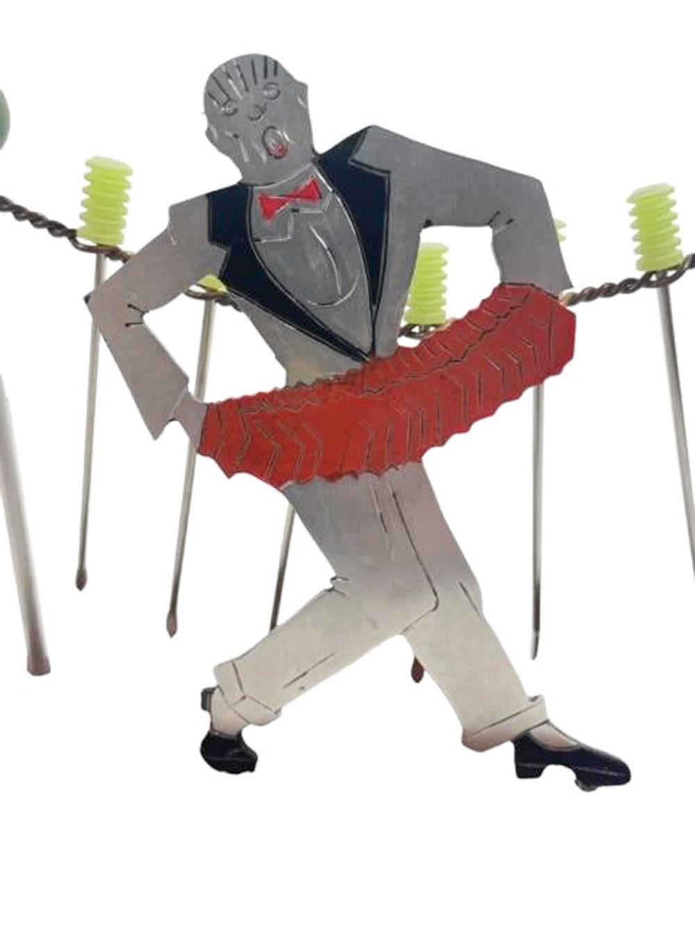 Art Deco Cocktail Pick Set with a Singer Playing a Concertina by Sudre In Good Condition For Sale In Chapel Hill, NC