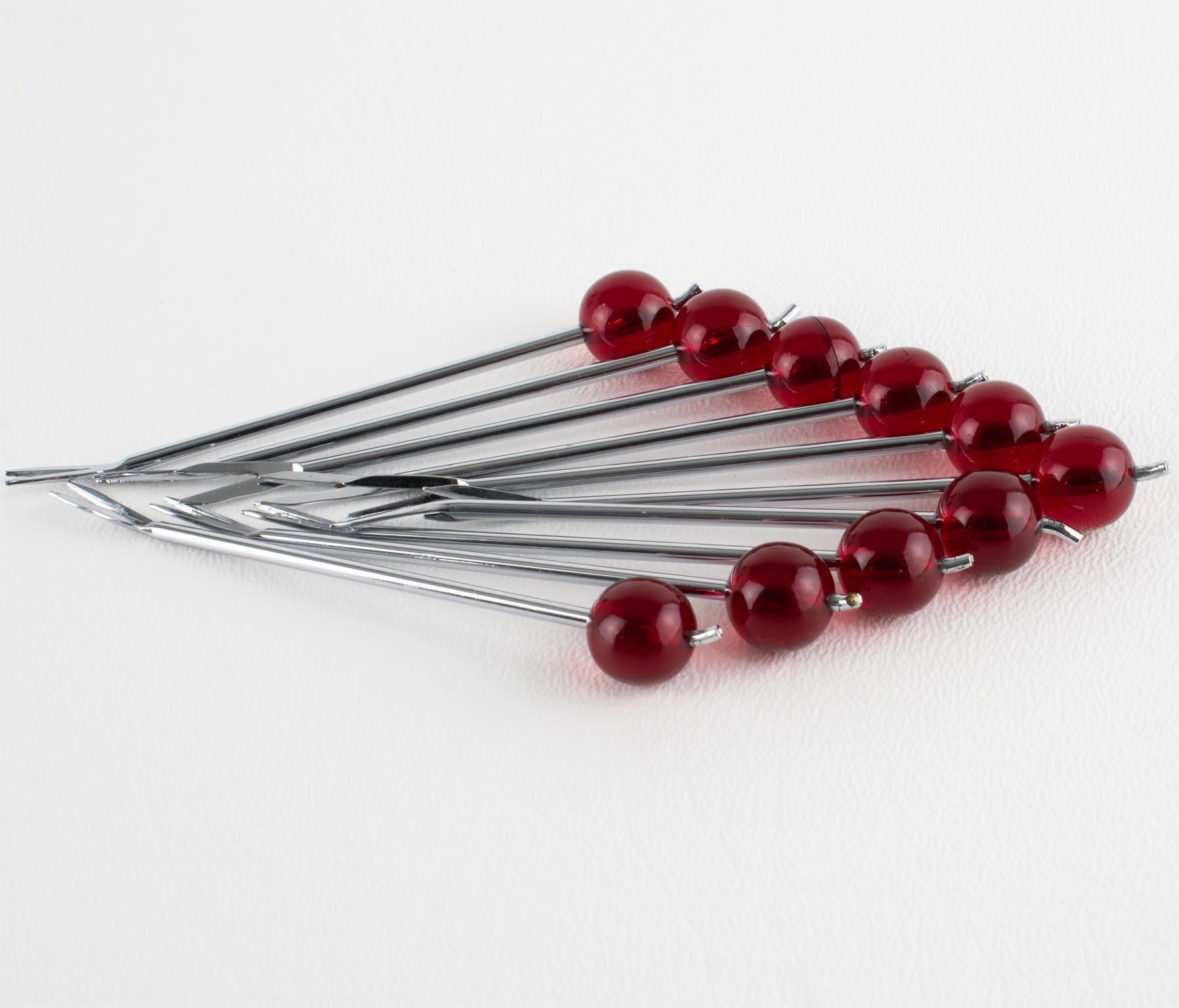 Metal Art Deco Cocktail Picks with Chrome and Macassar Wood Scarecrow, circa 1930 For Sale