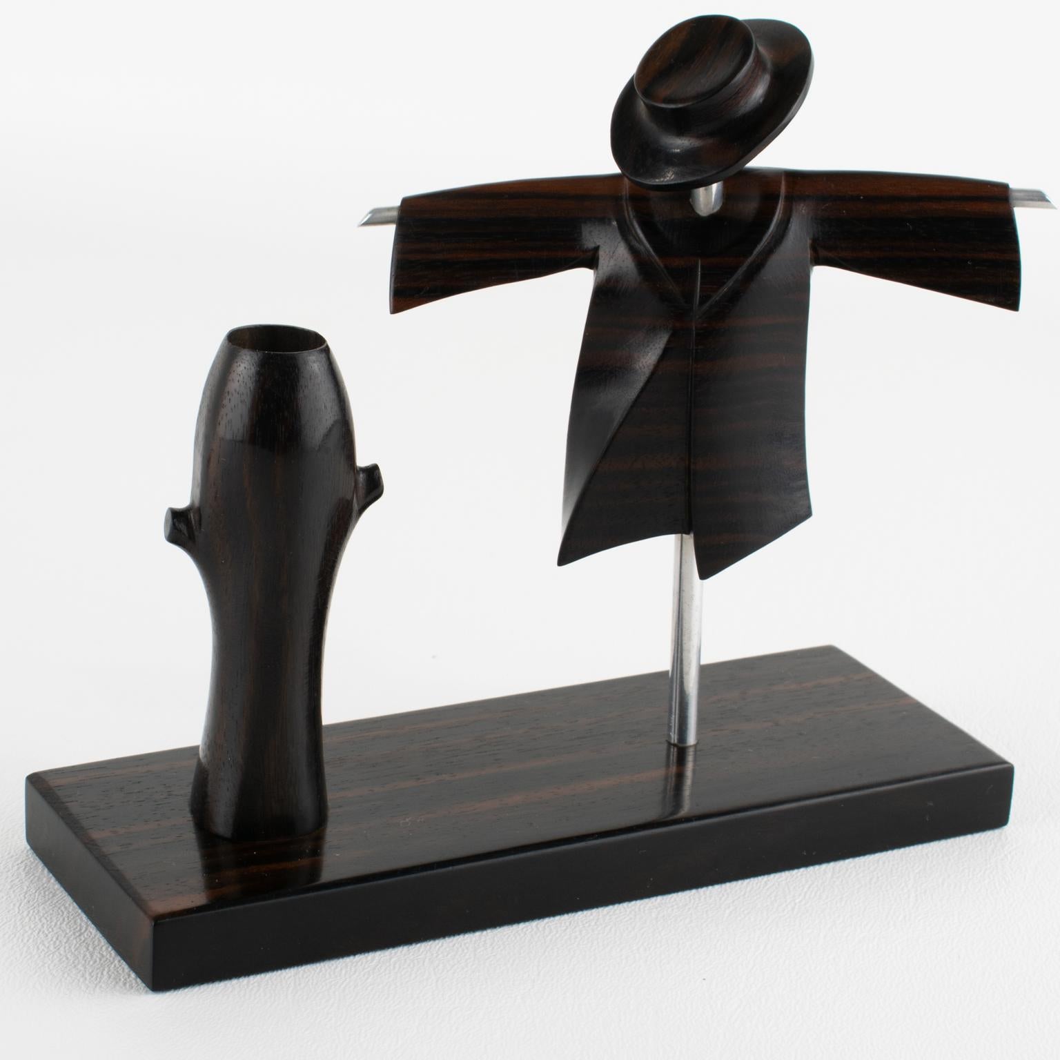 Art Deco Cocktail Picks with Chrome and Macassar Wood Scarecrow, circa 1930 For Sale 1