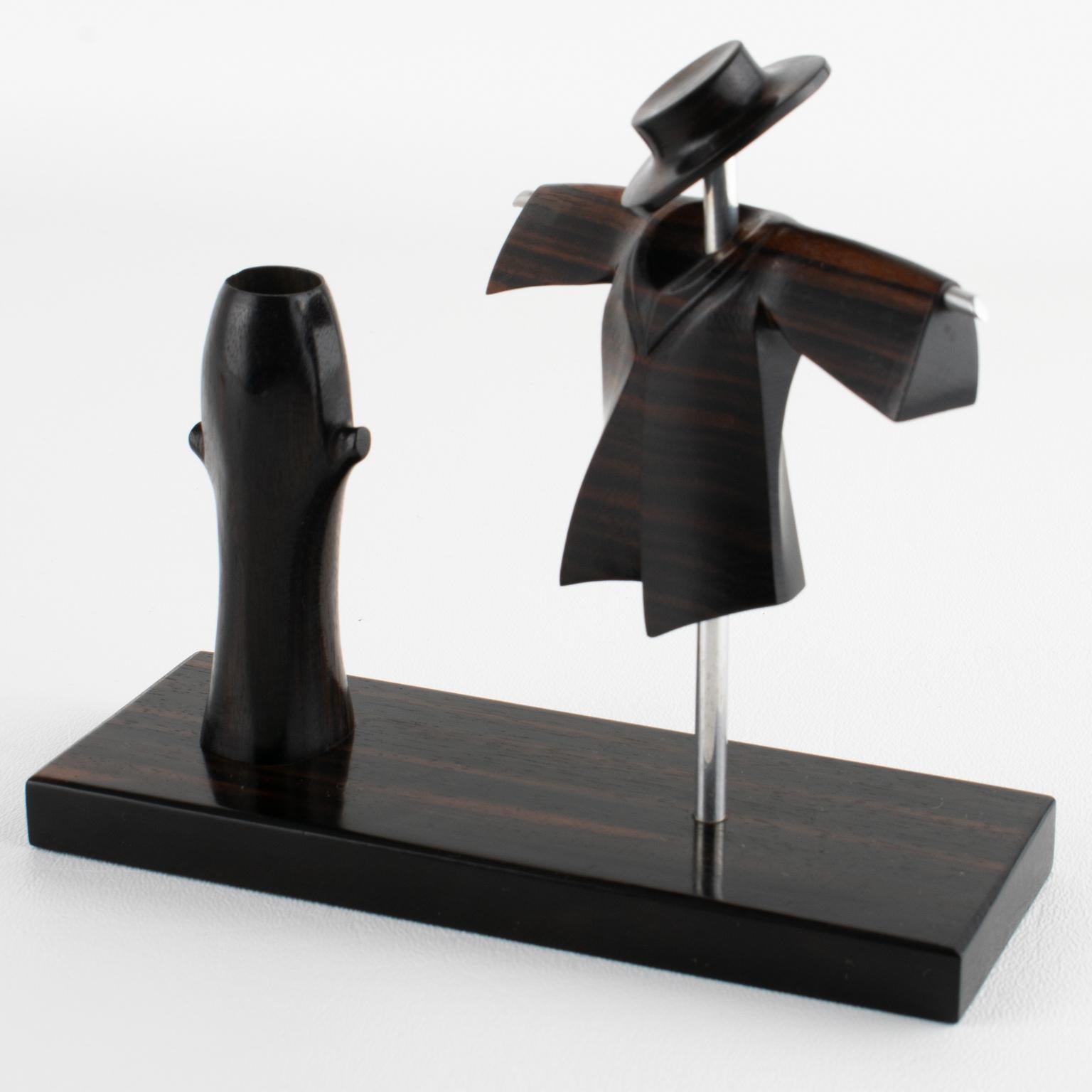 Art Deco Cocktail Picks with Chrome and Macassar Wood Scarecrow, circa 1930 For Sale 2