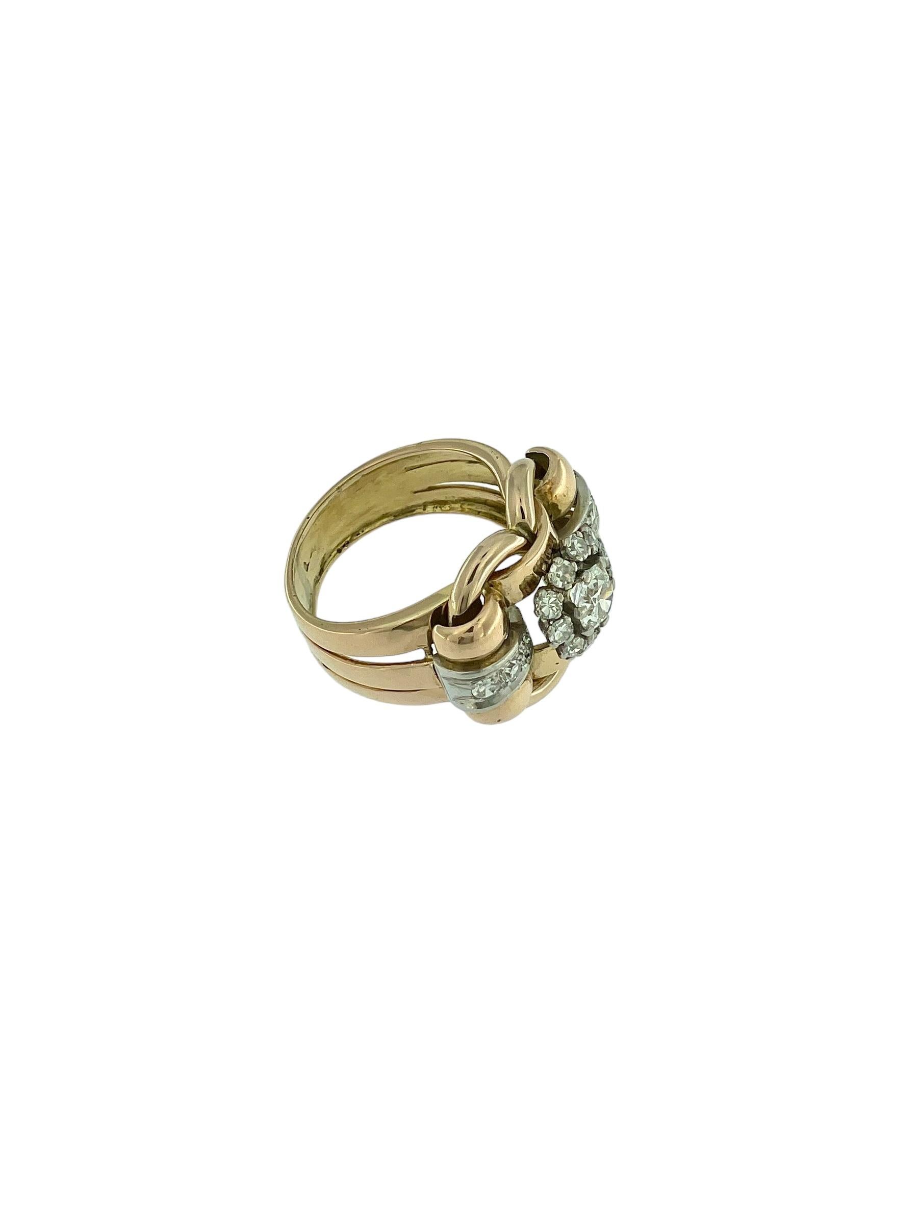 Brilliant Cut Art Deco Cocktail Ring White and Rose Gold with Diamonds For Sale