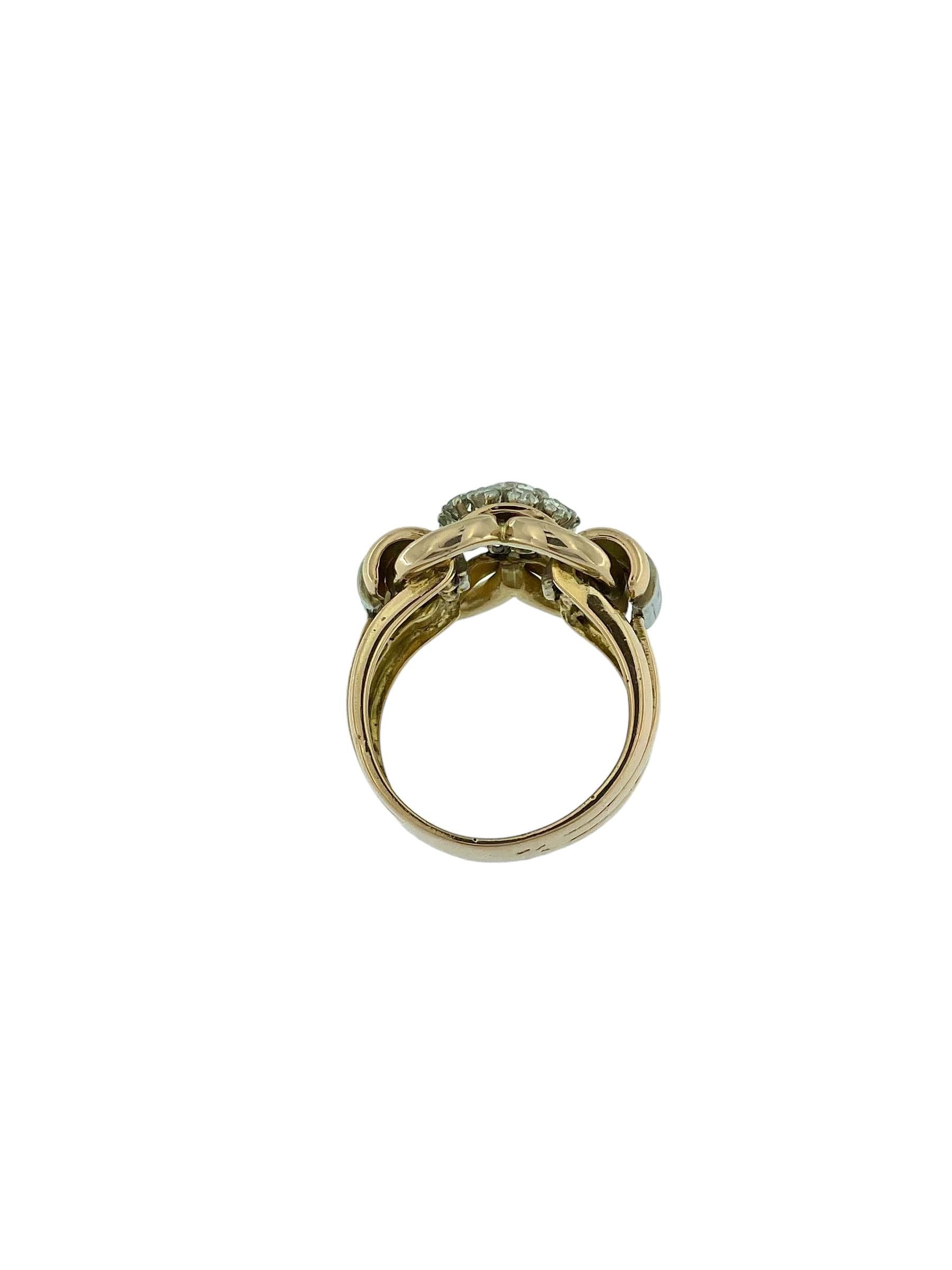Art Deco Cocktail Ring White and Rose Gold with Diamonds In Good Condition For Sale In Esch sur Alzette, Esch-sur-Alzette