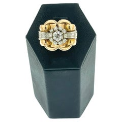 Antique Art Deco Cocktail Ring White and Rose Gold with Diamonds