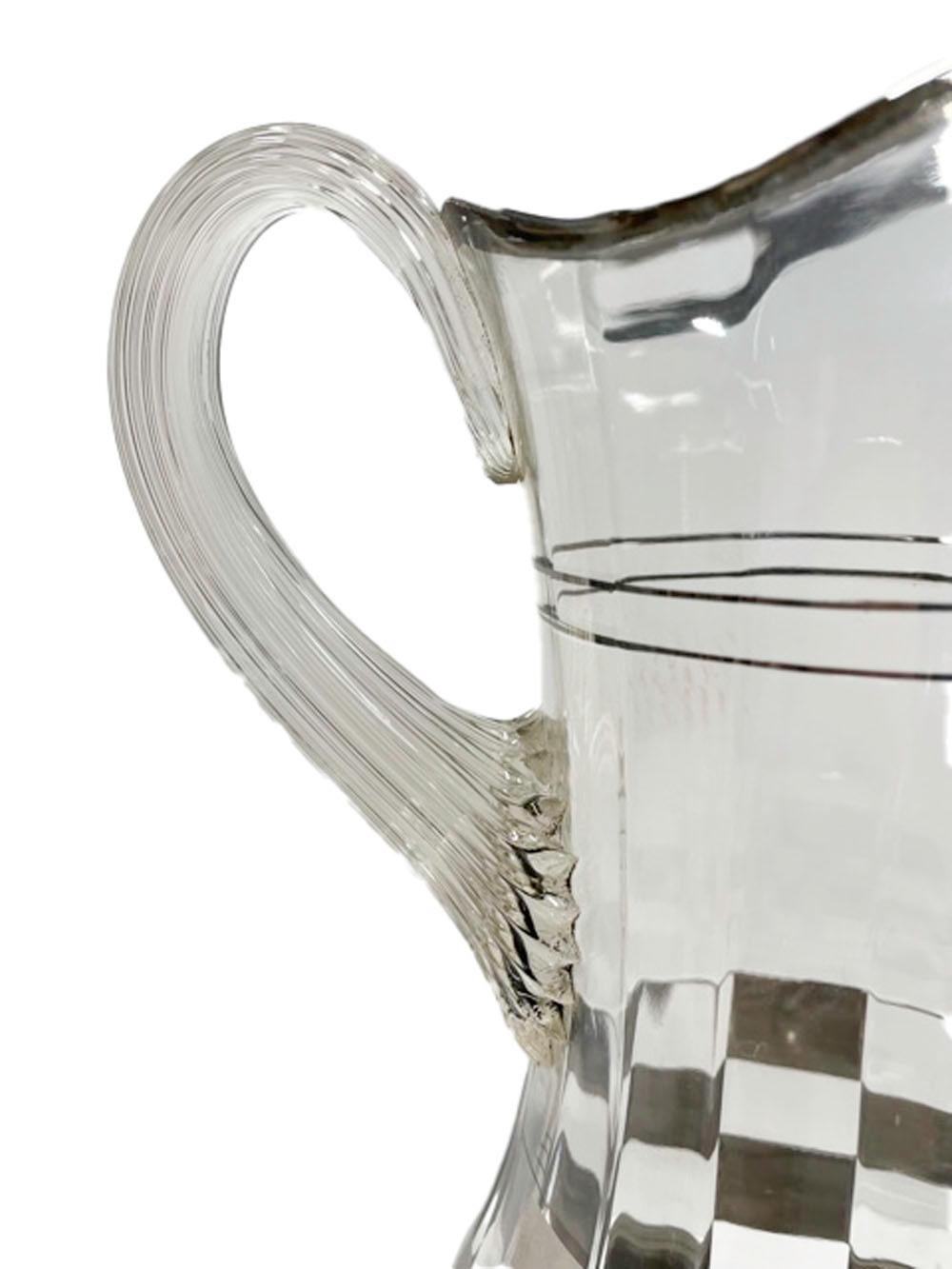 Cocktail-Set im Art-déco-Stil mit Silberkaro-Muster auf geripptem optischem Glas (amerikanisch)